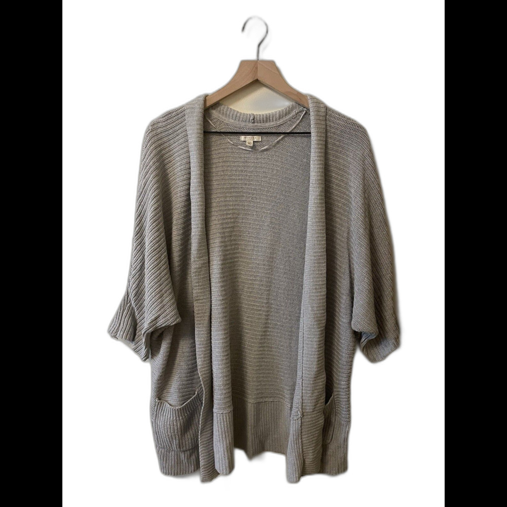 Sonoma Gray Open front Cable Knit sweater with three-quarter length sleeves